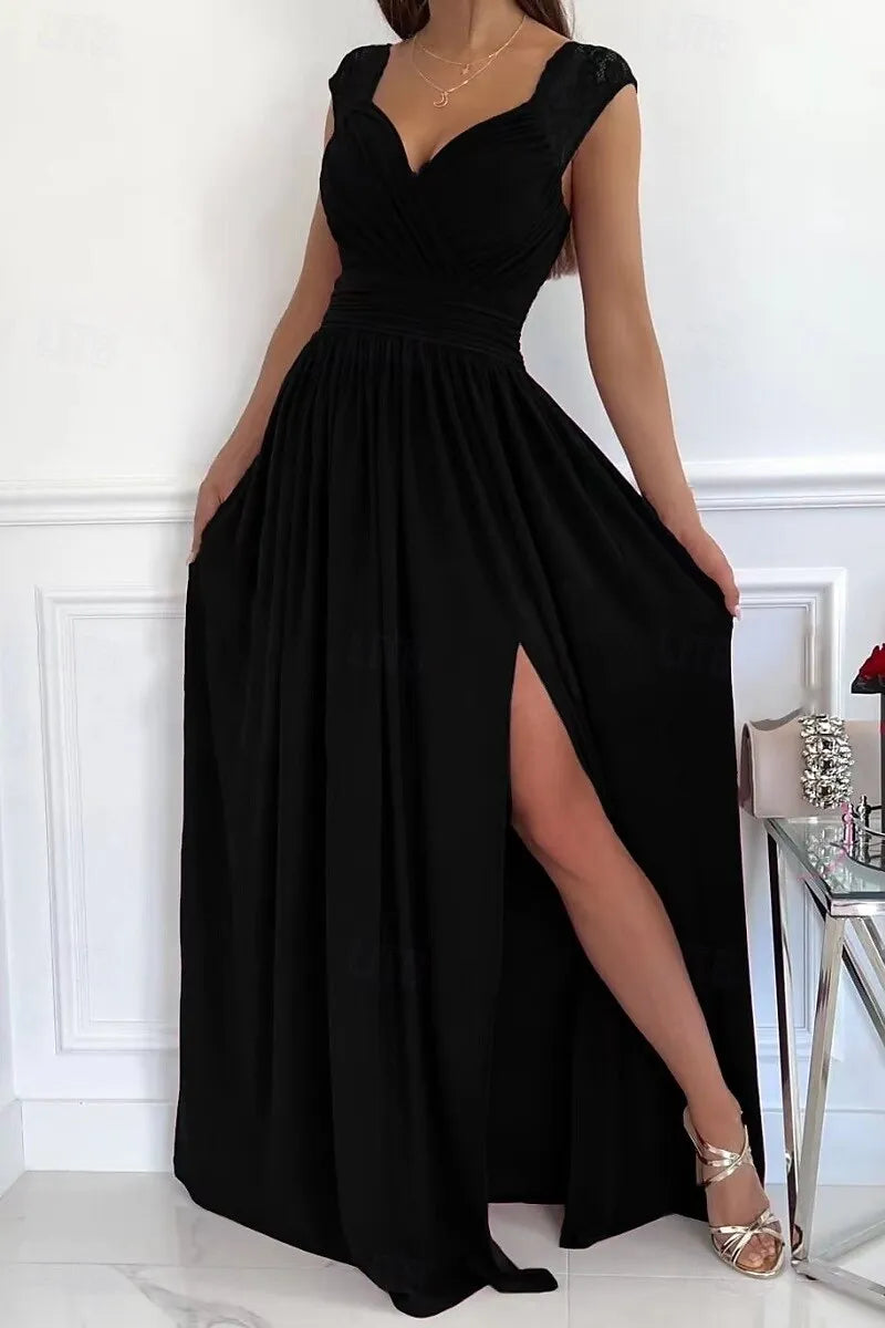 Romantic A-Line Sweetheart Neck Sleeveless Lace Lilac Maxi Prom Dress for Women Ready to Ship