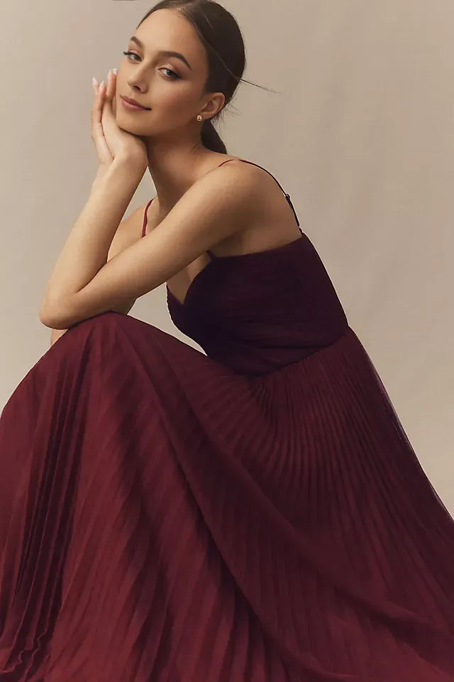 Romantic A-Line Sweetheart Neck Spaghetti Strap Back Zip Ankle Length Ruffled Prom Dresses
