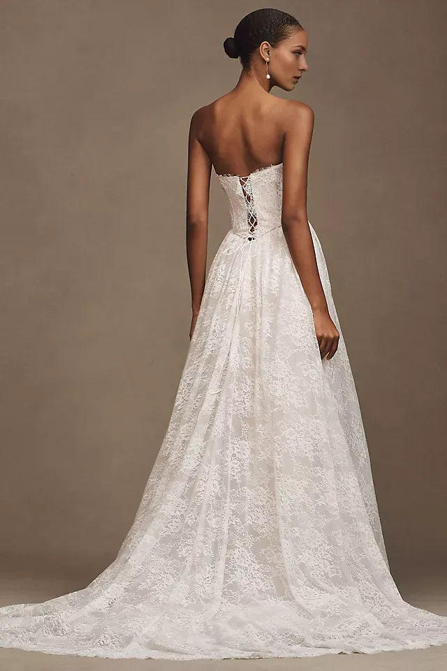 Romantic A-Line V-neckline Sleeveless Lace-Up Back Sweep/Brush Train Wedding Dresses