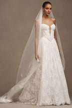 Romantic A-Line V-neckline Sleeveless Lace-Up Back Sweep/Brush Train Wedding Dresses