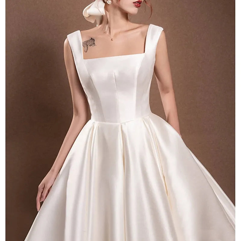 Romantic A-line Square Neck Sleeveless Bow-embellished Ivory Maxi Prom Dress for Women Custom