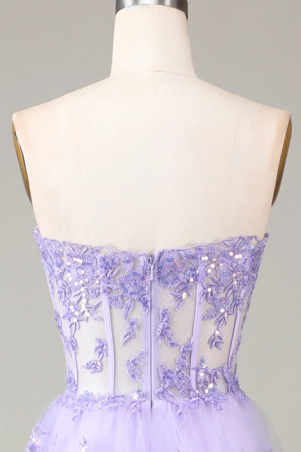 Romantic Ball Gown Sweetheart Ruffle Sequin Tulle Lavender Maxi Prom Dress
