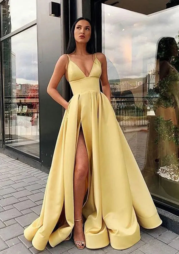 Romantic Burgundy Prom Dress with Deep V - Neck Spaghetti Straps and Flowy Skirt