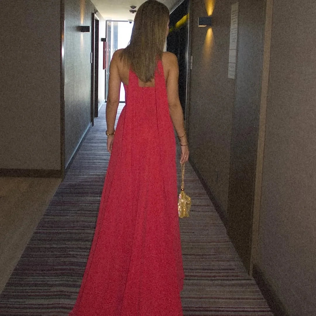 Romantic Halter Sleeveless Cutout Red Floor-Length Prom Dress