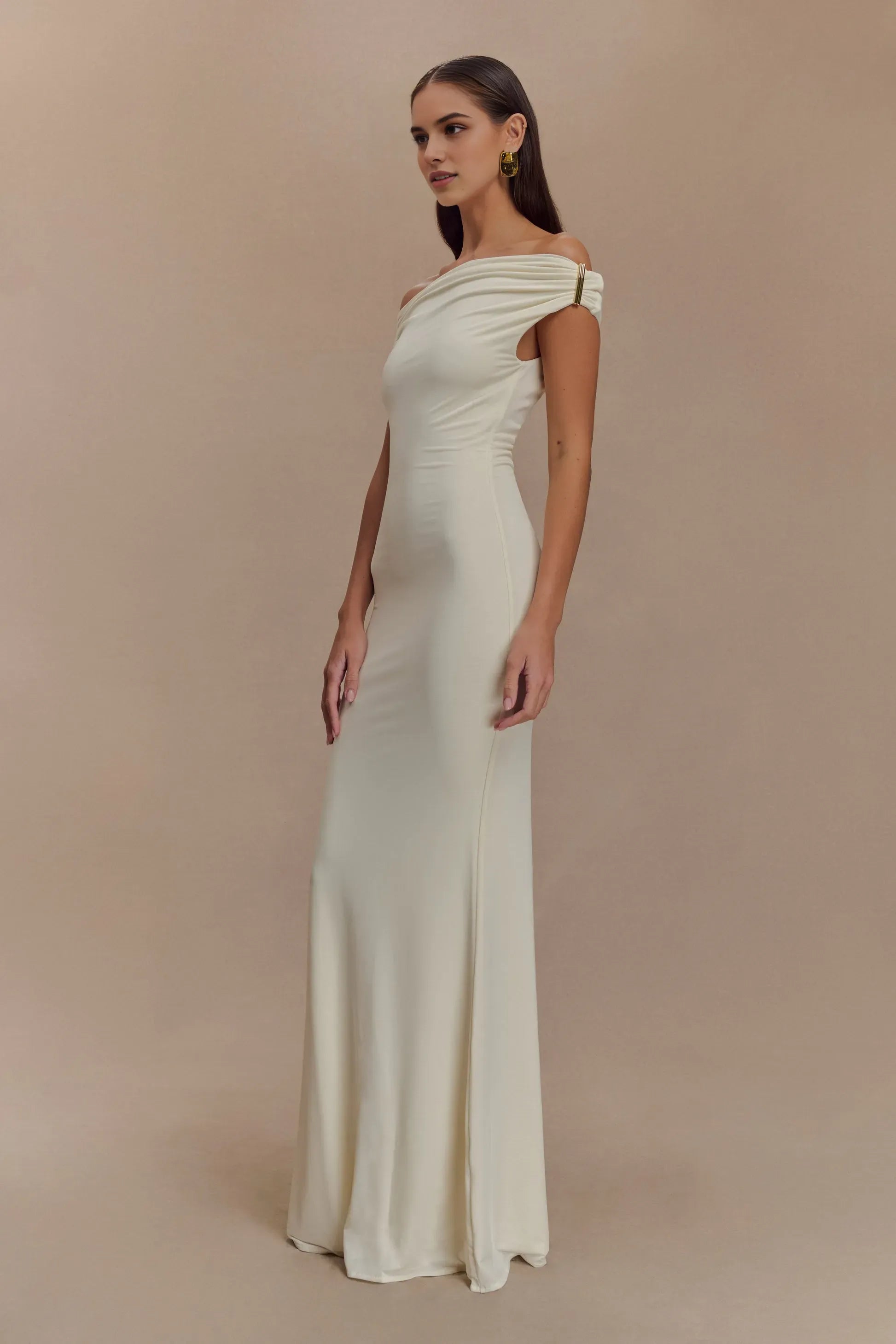 Romantic Mermaid Asymmetrical Neckline Sleeveless Ruched Backless Satin Floor-Length Prom Dresses