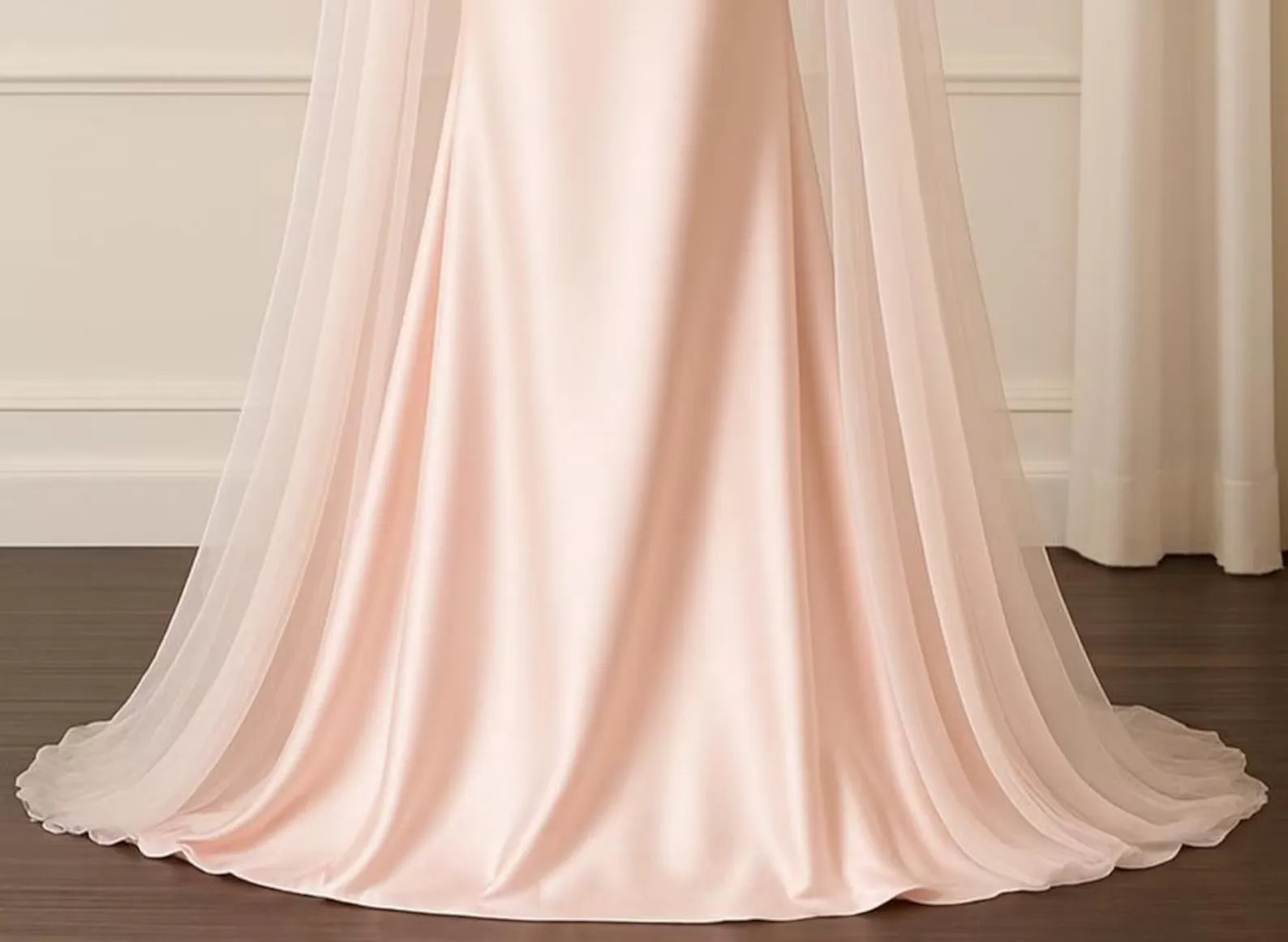 Romantic Mermaid Cowl Neck Sheer-Sleeved Ruched Blush Floor-Length Prom Dress For Women Ready To Ship