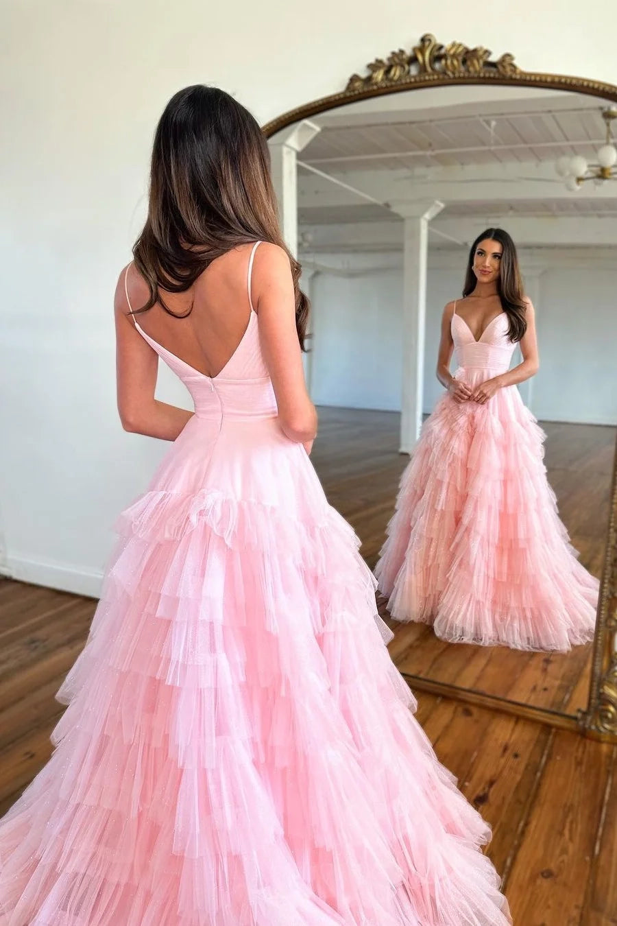 Romantic Playful Spaghetti Strap Tulle Pink Party Dress