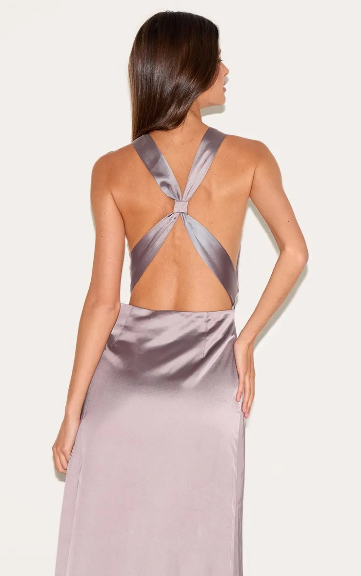Romantic Sheath Cowl Neck Spaghetti Strap Crisscross Back Satin Floor-Length Prom Dresses for women Hot Sale