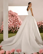 Romantic Sheath Round Neckline Strapless Lace Button Back Side-Slit Sweep/Brush Train Wedding Dresses