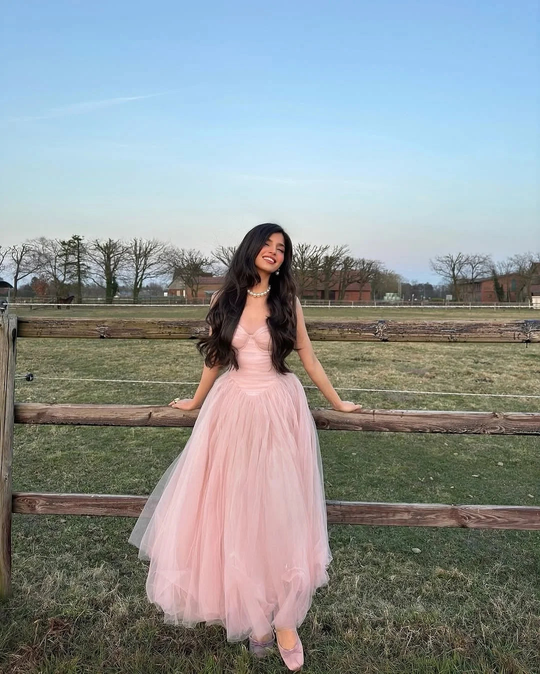 Romantic Spaghetti Strap Sleeveless Tulle Blush Pink Prom Dress