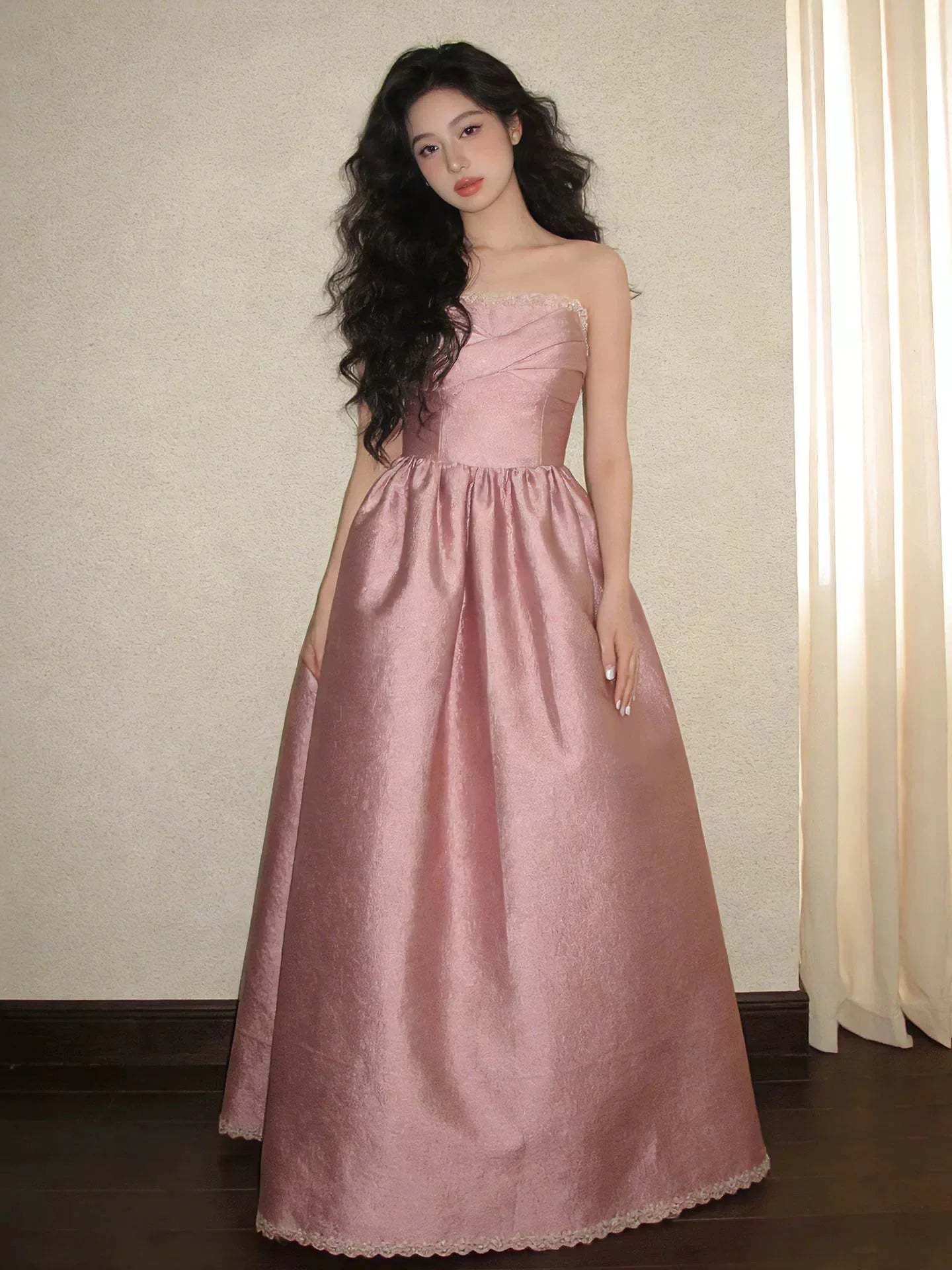 Romantic Strapless Sleeveless Blush Pink Maxi Prom Dress