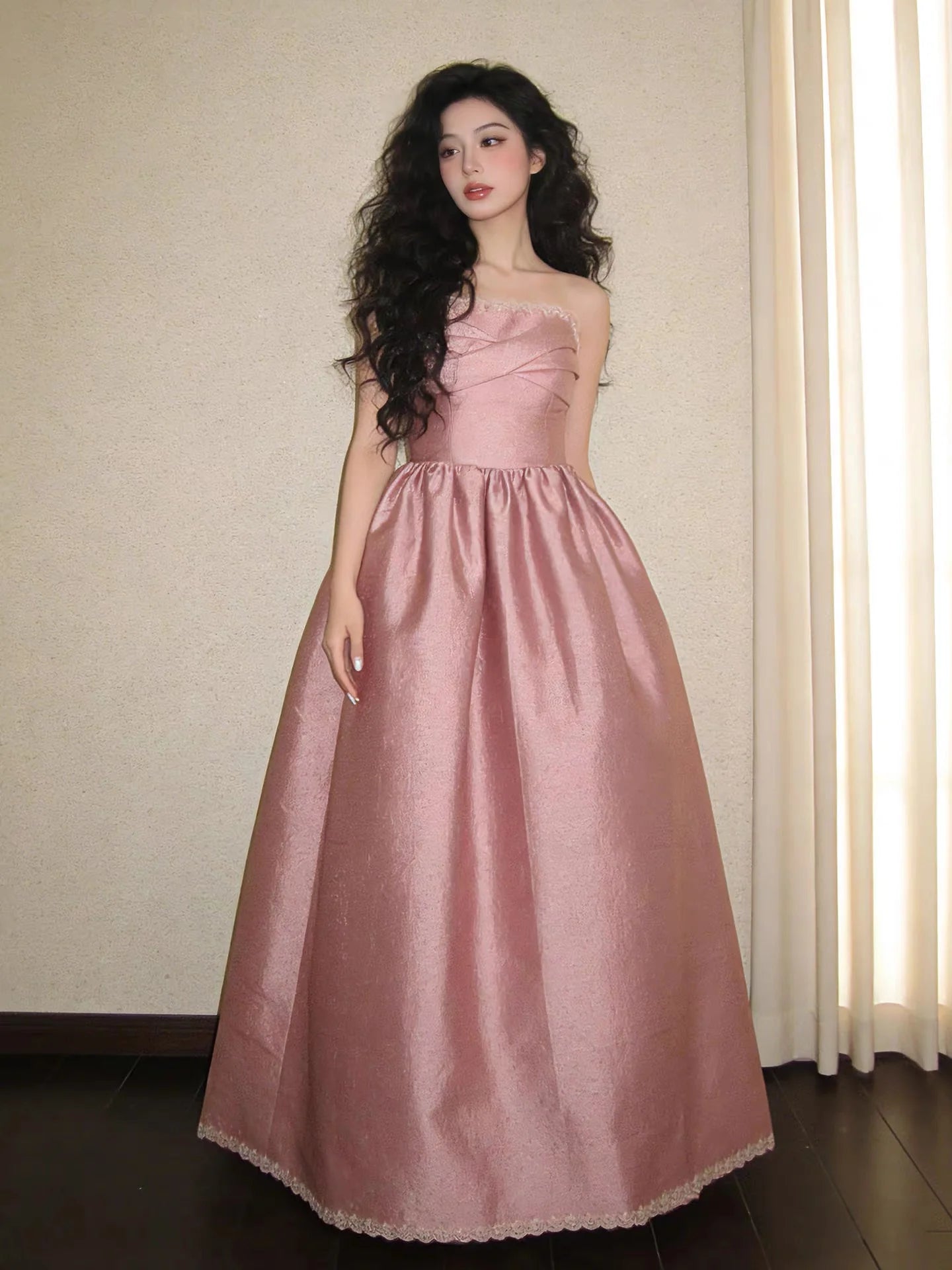 Romantic Strapless Sleeveless Blush Pink Maxi Prom Dress