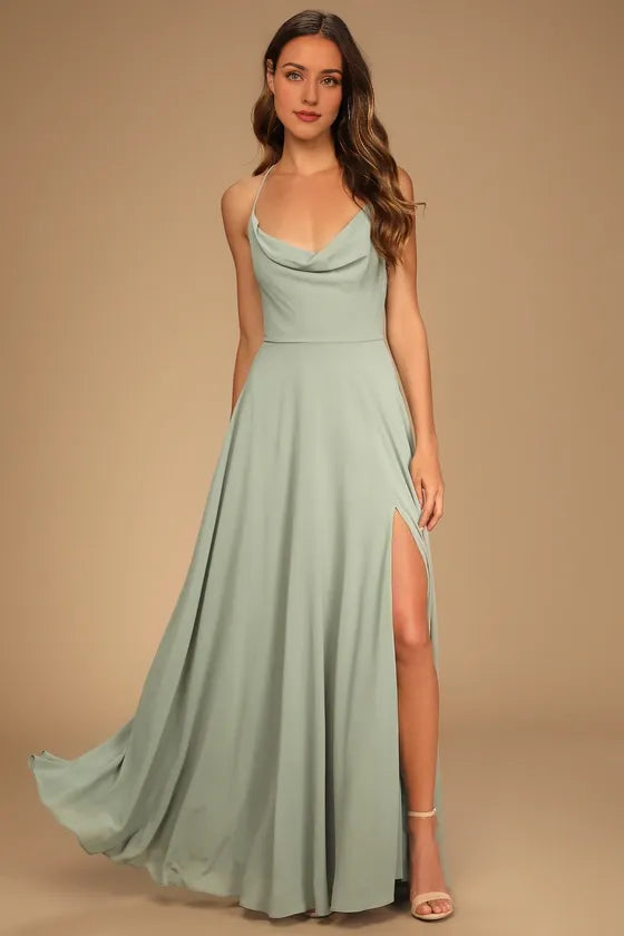 Romantically Speaking Black Cowl Lace-Up Evening Dresses