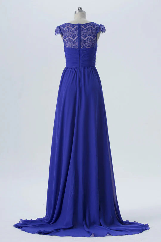 Royal Blue Chiffon Twist-Front Mother of the Bride Dress