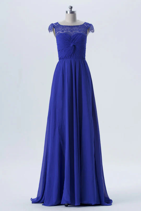 Royal Blue Chiffon Twist-Front Mother of the Bride Dress