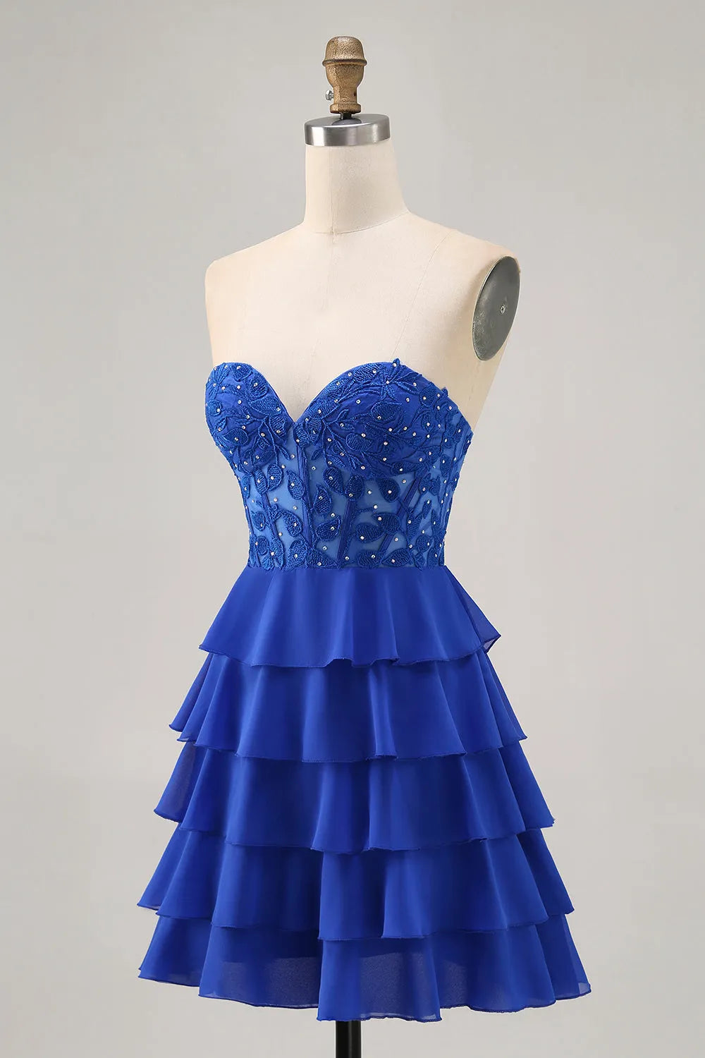 Royal Blue Corset Sweetheart Tiered Short Homecoming Dress