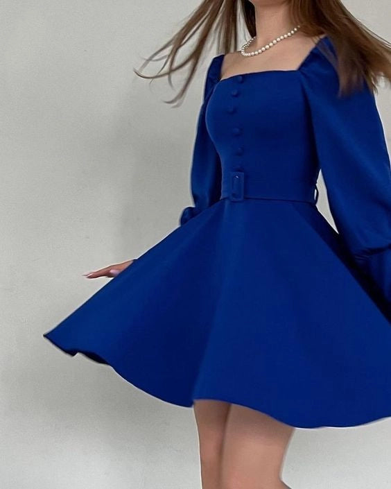Royal Blue Long Sleeves Sexy Short Occasion Dress Short Prom Dress