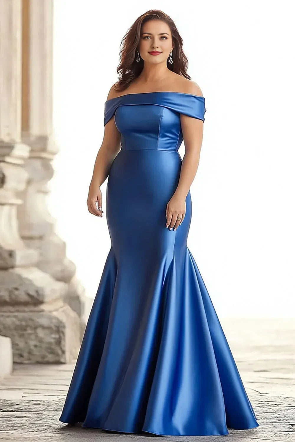 Royal Blue Mermaid Satin Long Plus Size Mother of the Bride Dress