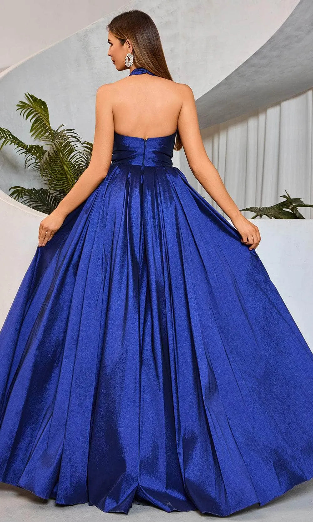 Royal Blue Satin Halter NeckEvening Dresses with Draped Bodice and High Side Slit  Perfect for Formal Galas and Prom Nights