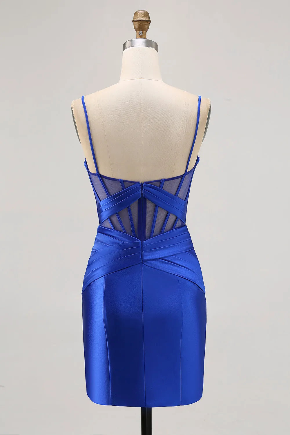 Royal Blue Satin Tight Ruched Corset Short Homecoming Dress with Slit