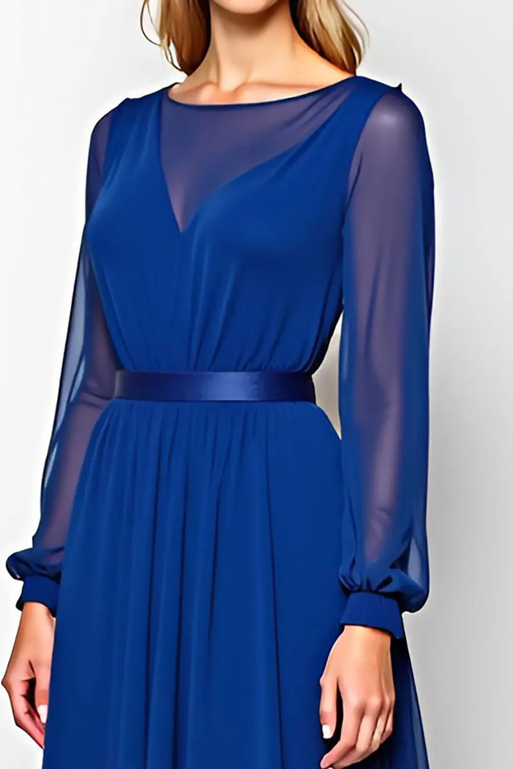 Royal Blue Scoop Ruched Mother of the Bride Dress with Long Sleeves
