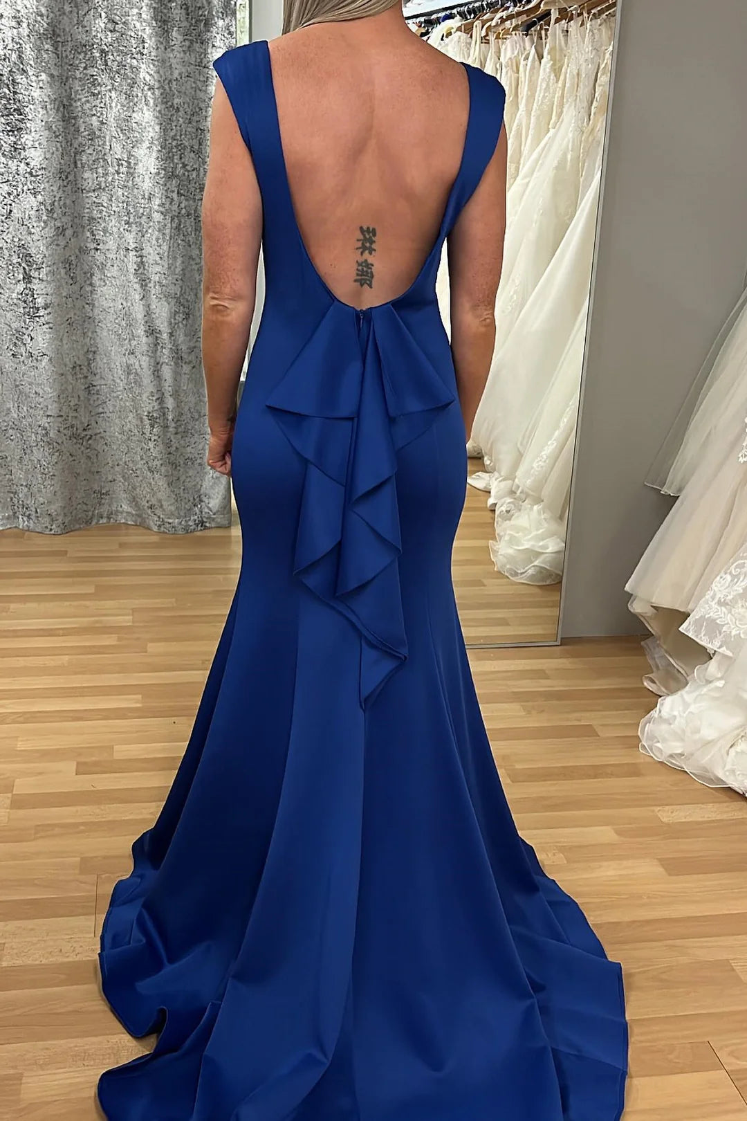Royal Blue Sleeveless Cascading Ruffle Mermaid Mother of the Bride Dress