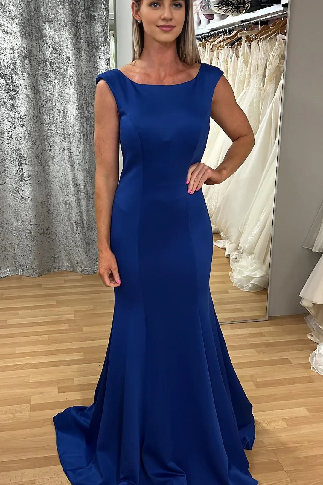 Royal Blue Sleeveless Cascading Ruffle Mermaid Mother of the Bride Dress