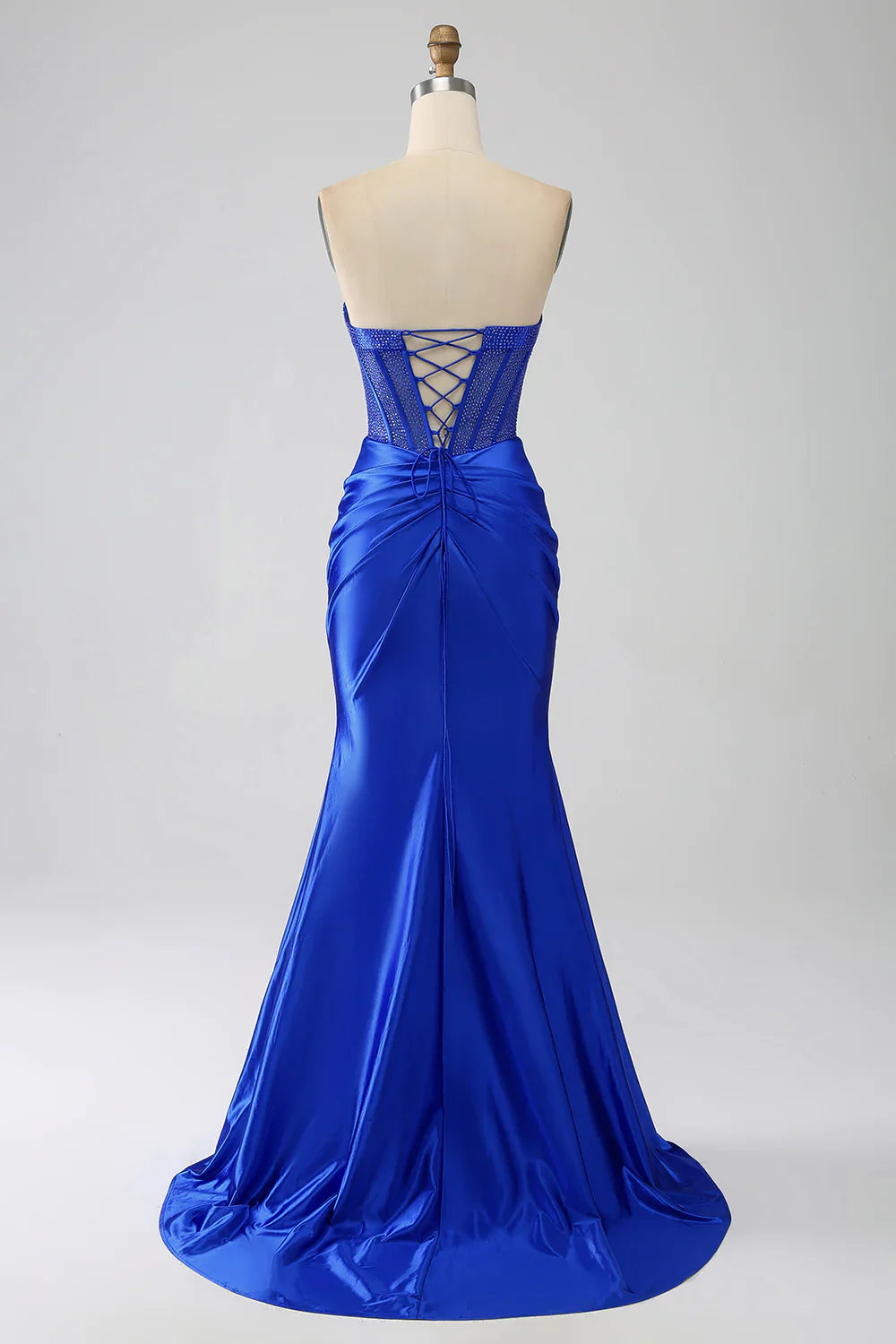 DingJiDress Mermaid Strapless Royal Blue Corset Prom Dress with Beading