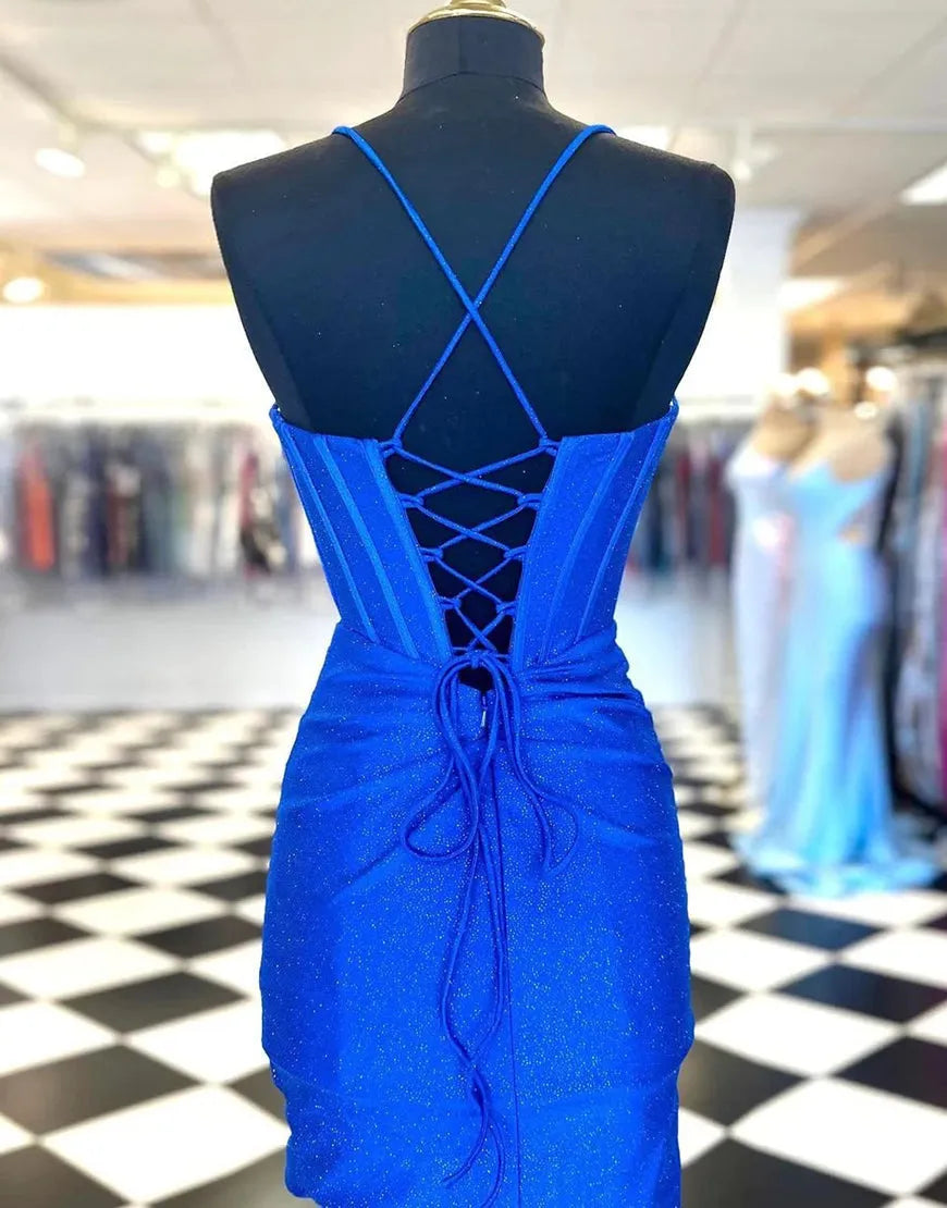 DingJiDress Gorgeous Spaghetti Straps Short Glitter Hoco Party Dress