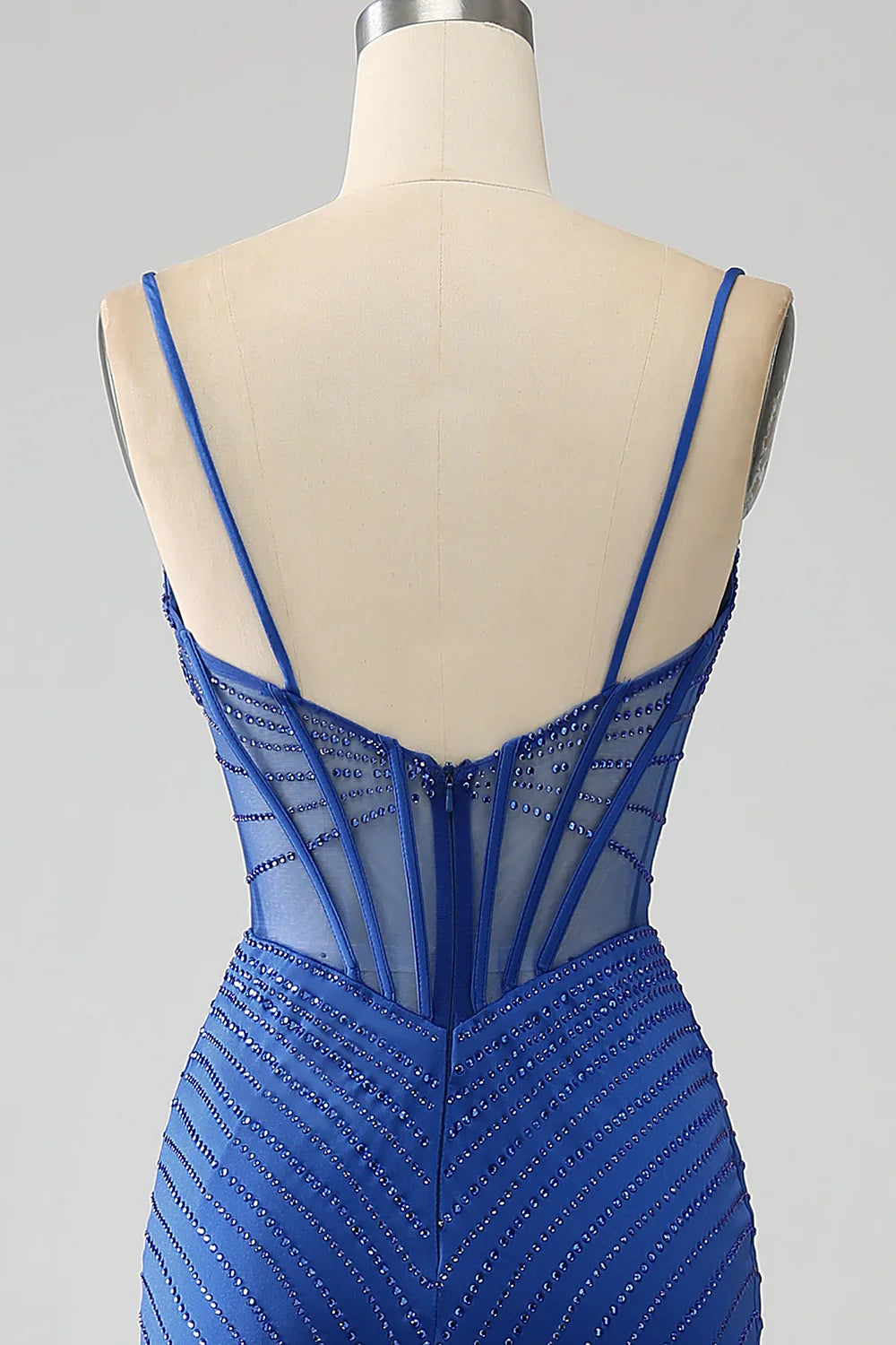 DingJiDress Royal Blue Mermaid Corset Prom Dress with Beading