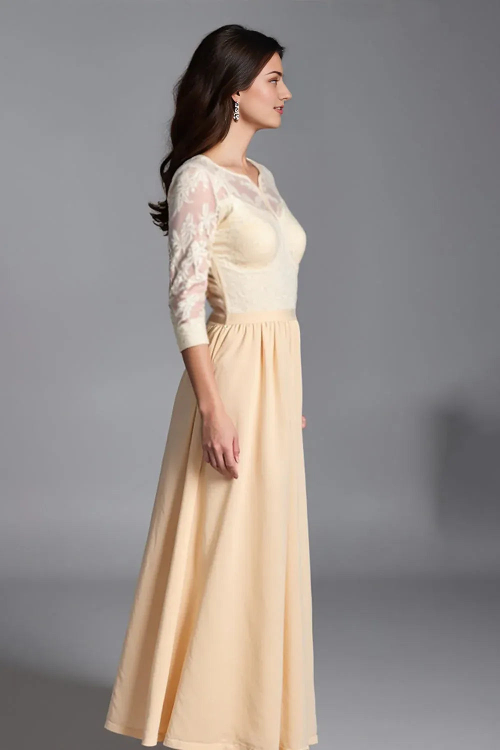 Ruched Champagne Appliqued A Line Mother of the Bride Dress