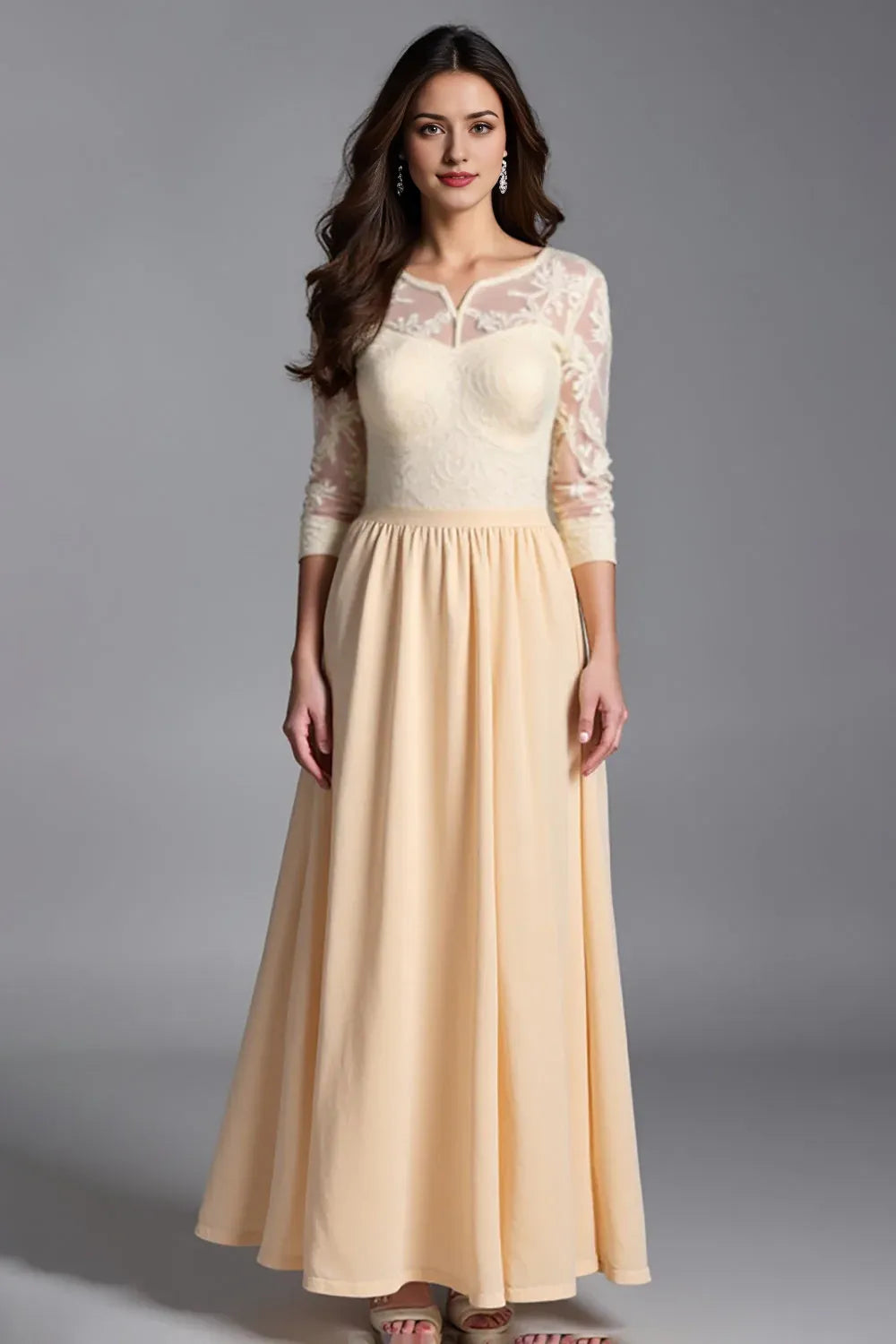Ruched Champagne Appliqued A Line Mother of the Bride Dress