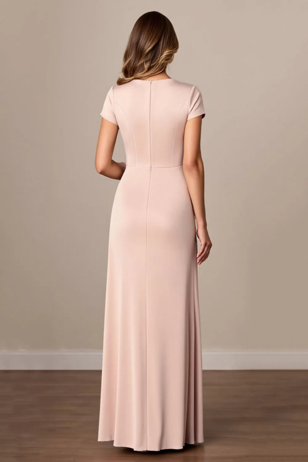 Ruched Satin Sheath Apricot Mother of the Bride Dress with Slit