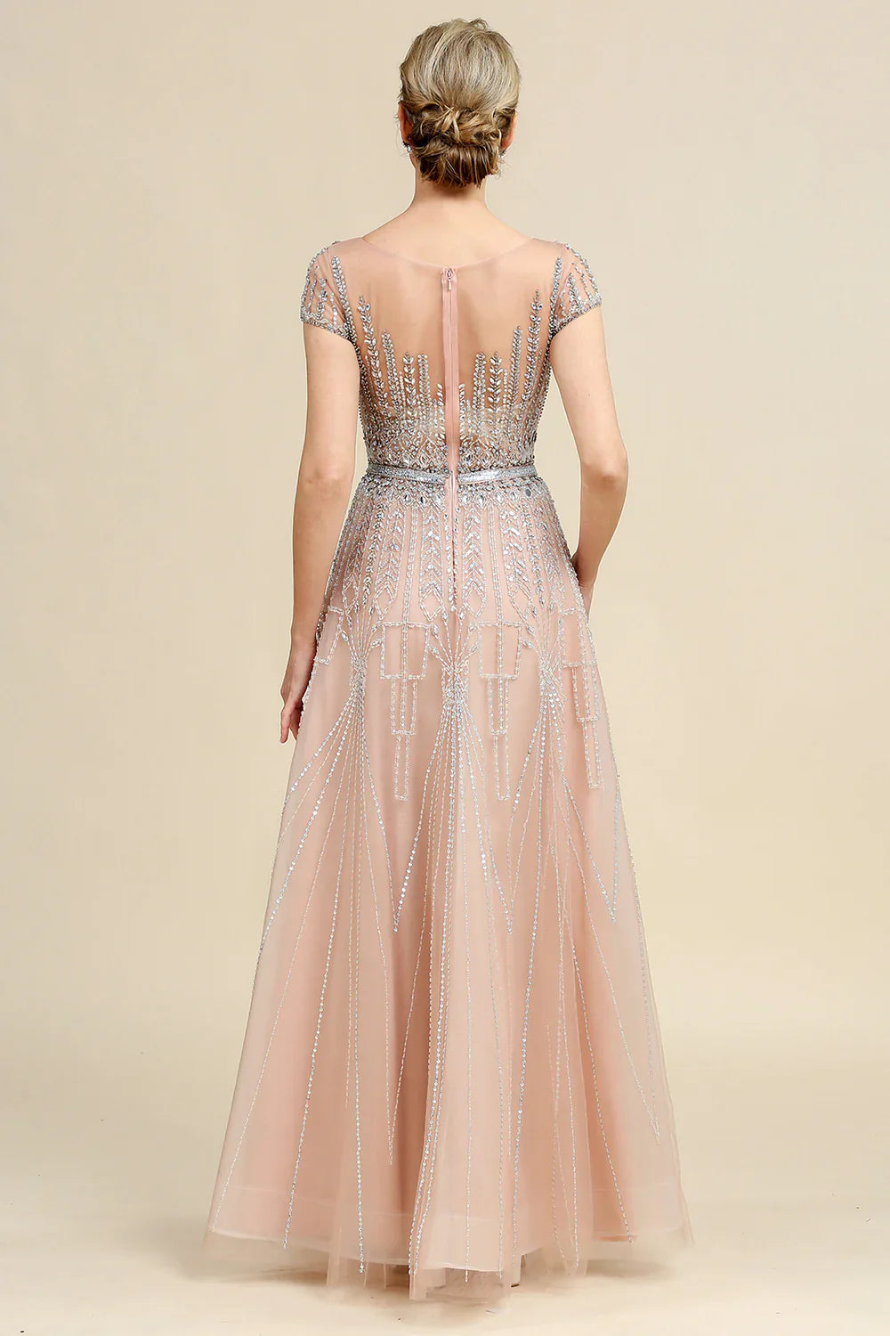 DingJiDress Elegant Mom Of The Bride Dressbride Mother Dress Blush A Line Beaded Mother of Bride Dress With Short Sleeves