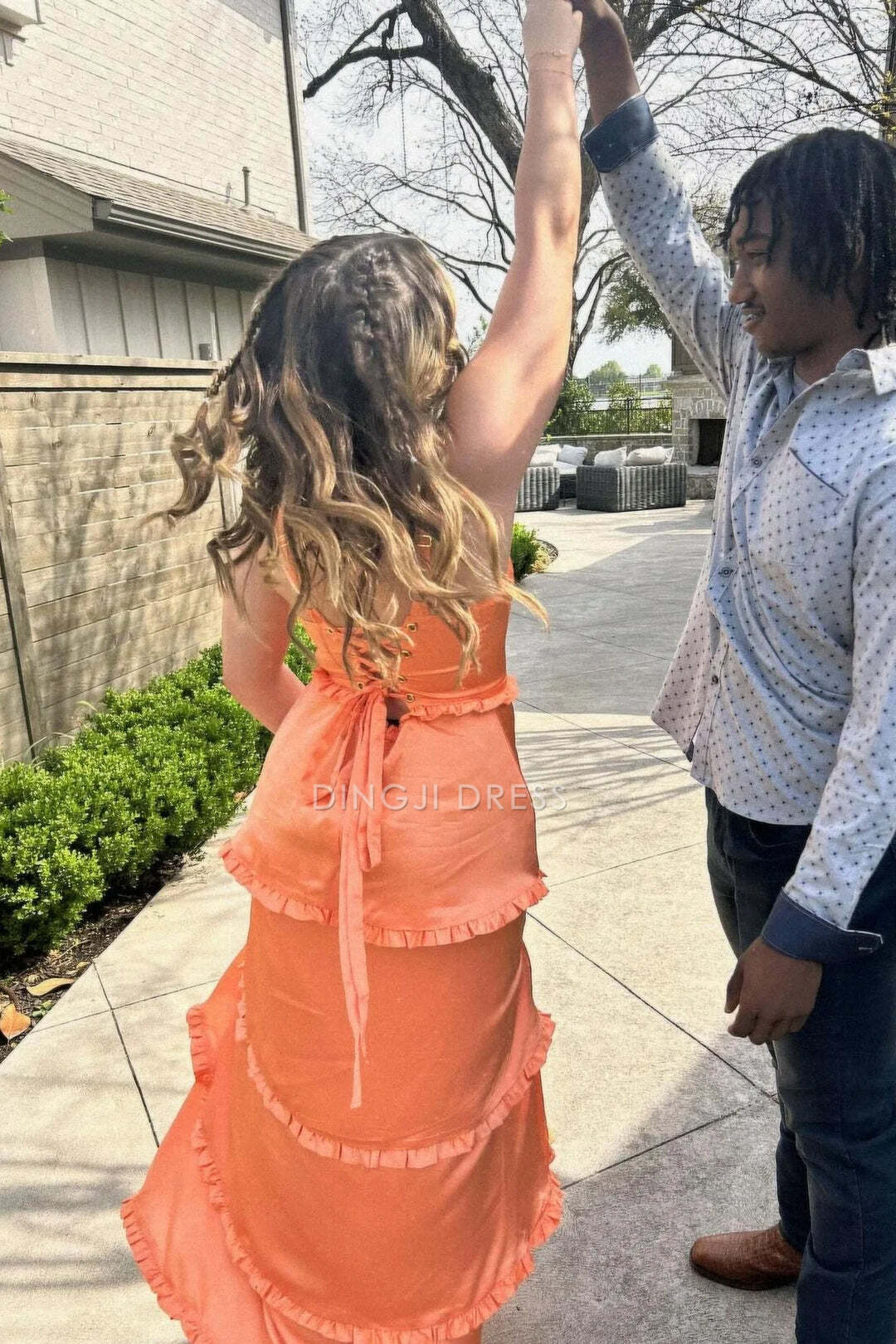 DingJiDress Formal Dress A-Line Spaghetti Strap Sleeveless Tiered Ruffled Side Fork Long Party Fashion Prom Dress
