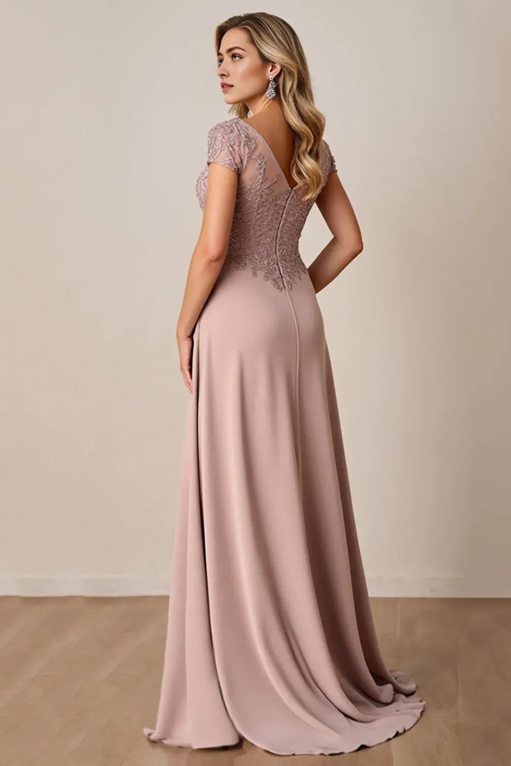 Satin Long Mother of the Bride Dress with Lace