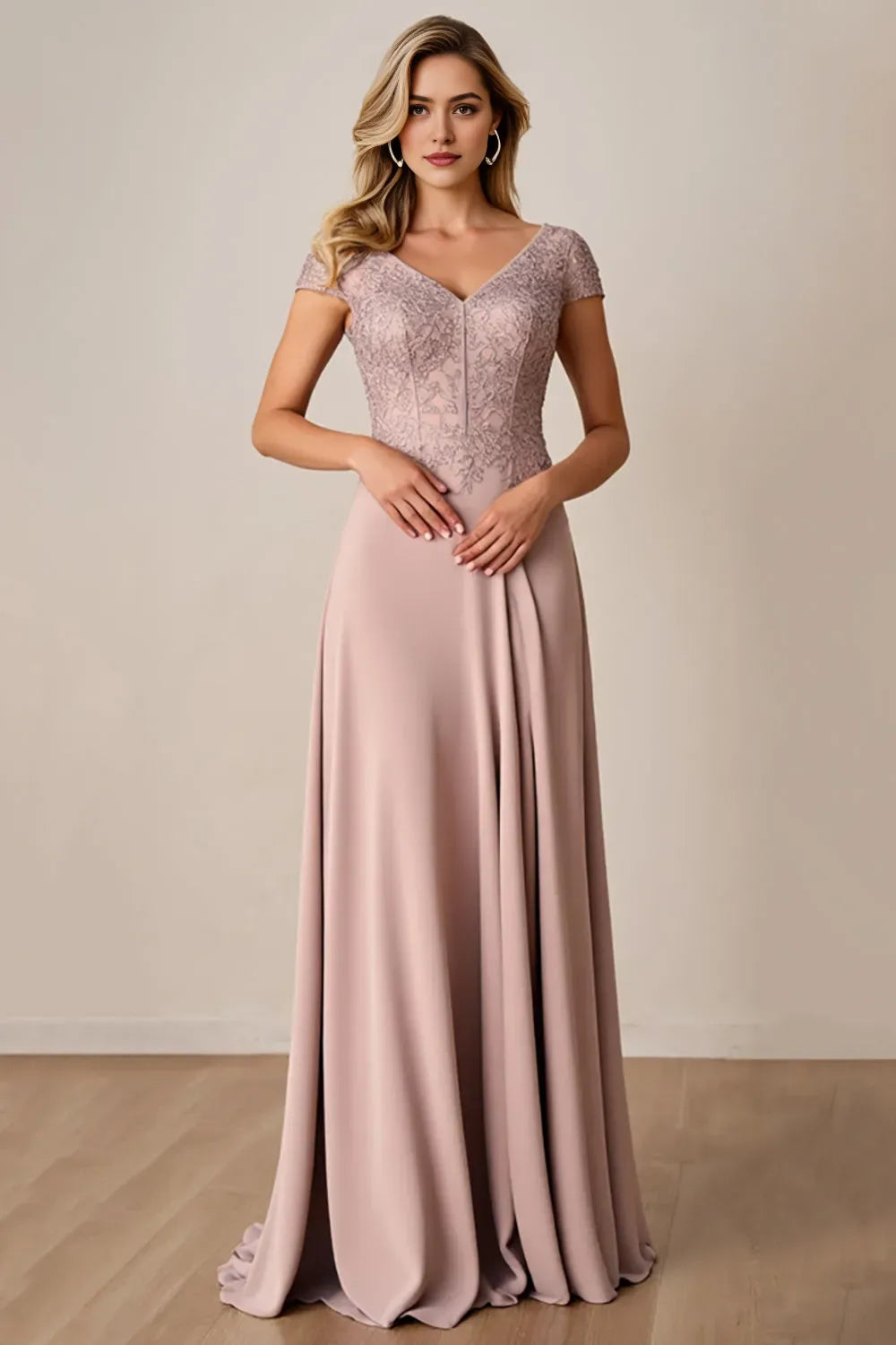 Satin Long Mother of the Bride Dress with Lace