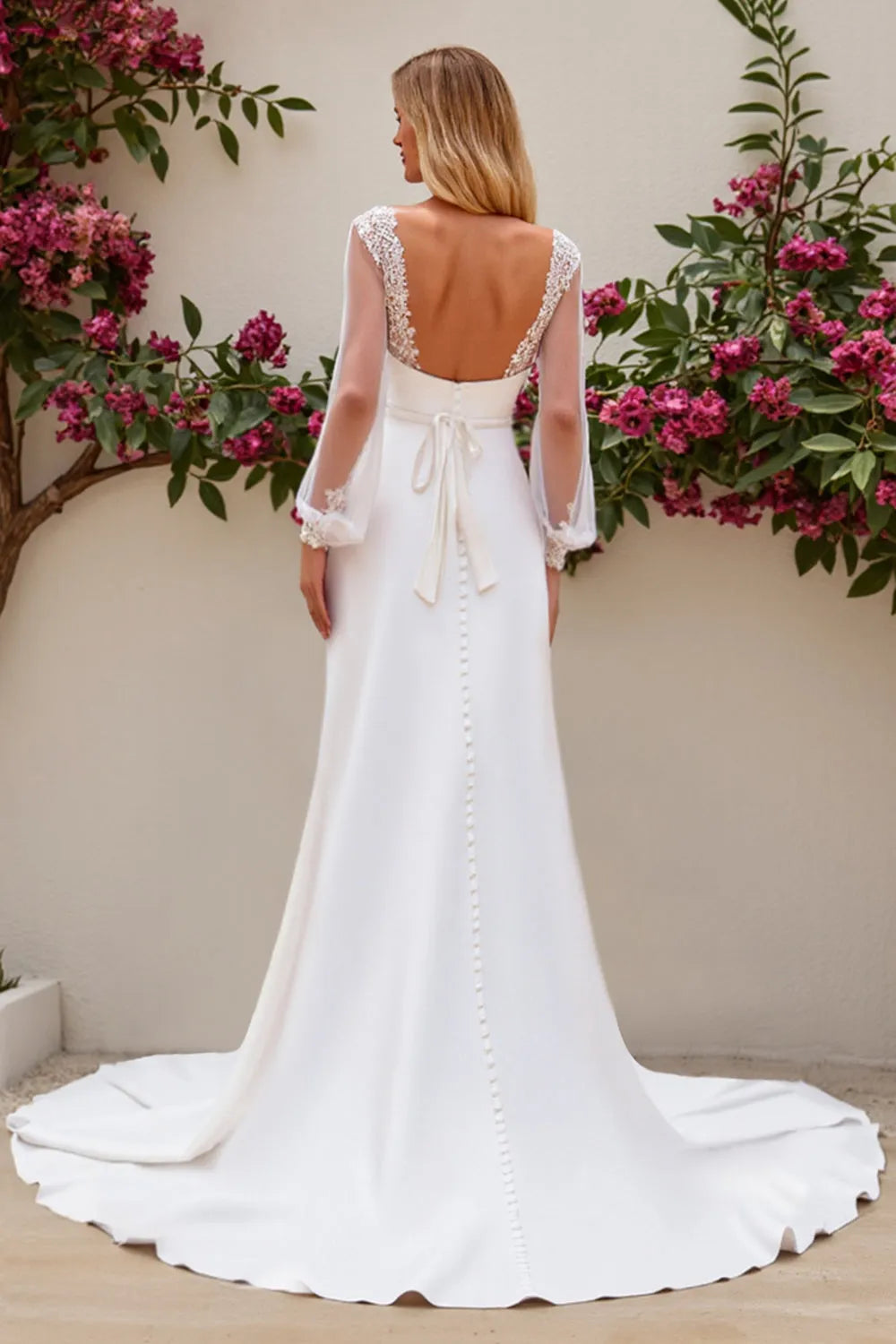Satin Mermaid Sweep Train Wedding Dress with Long Sleeves