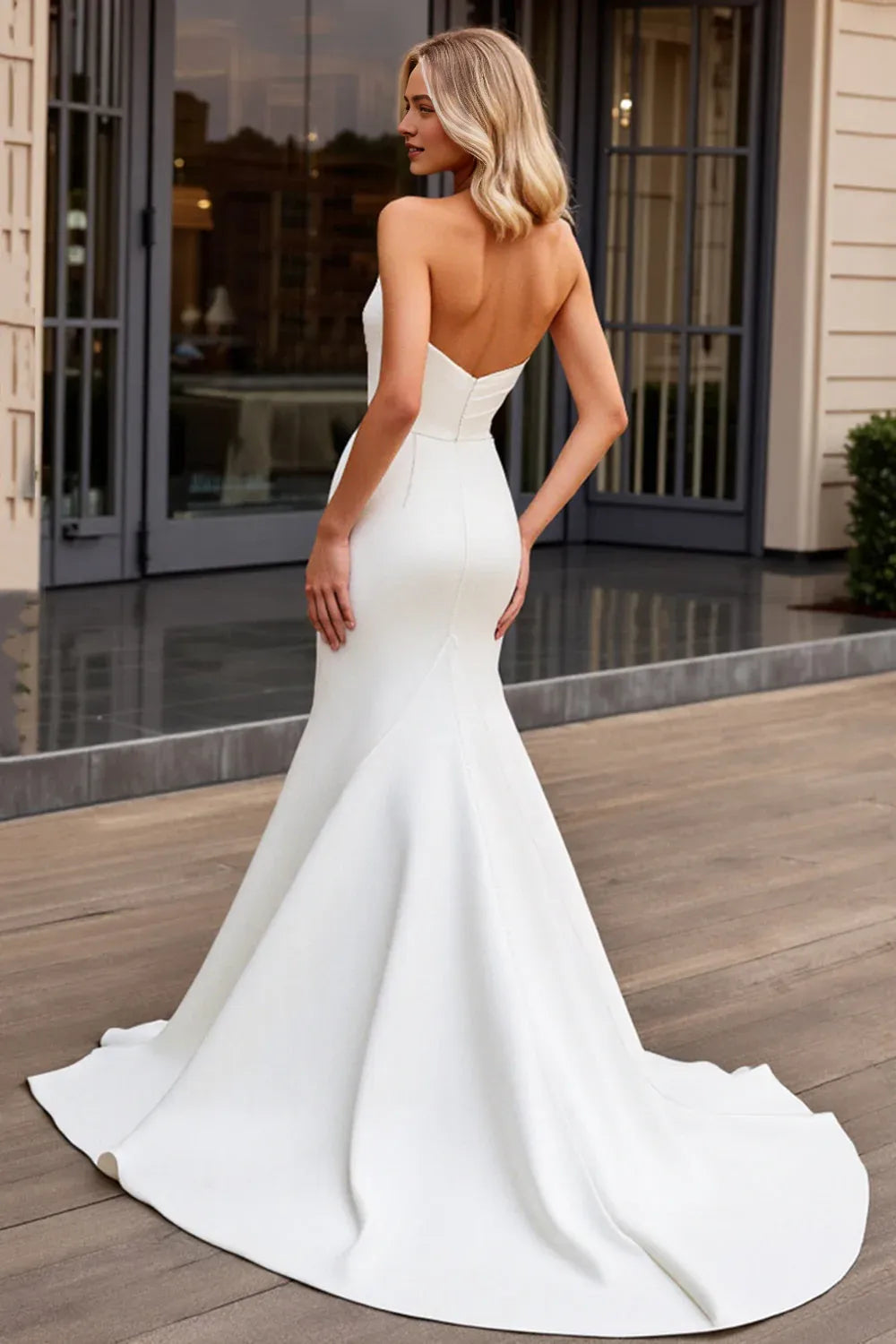 Satin Sweep Train Strapless Mermaid Wedding Dress