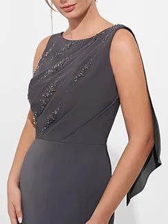 Scoop Neck Mother Of The Bride Groom Dresses with Beading Split Side