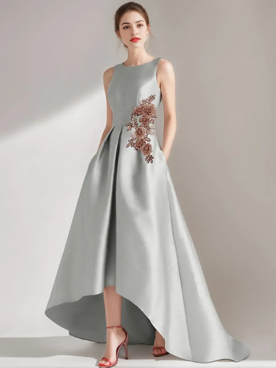 Scoop Sleeveless Asymmetrical Mother of the Bride Groom Dresses with Appliques Pocket