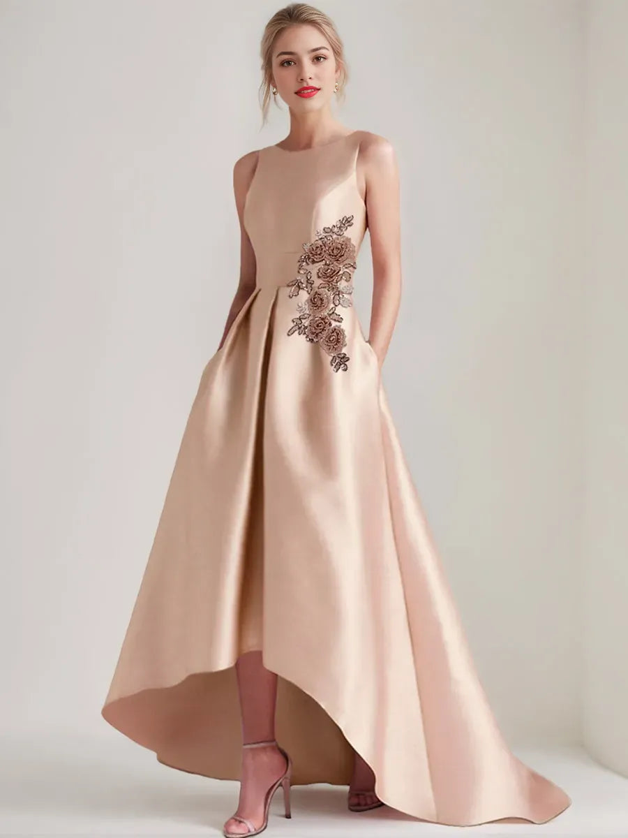 Scoop Sleeveless Asymmetrical Mother of the Bride Groom Dresses with Appliques Pocket