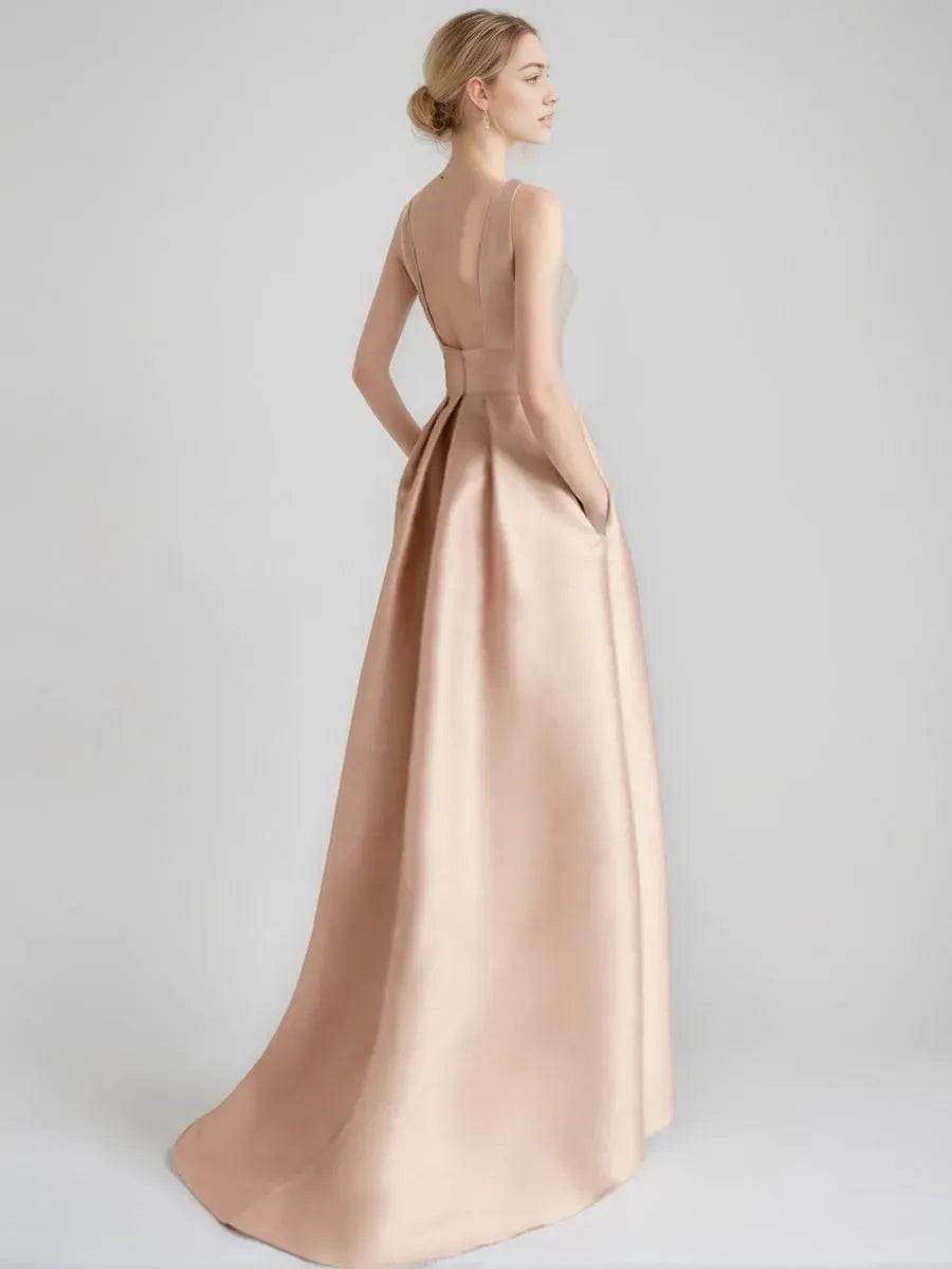 Scoop Sleeveless Asymmetrical Mother of the Bride Groom Dresses with Appliques Pocket