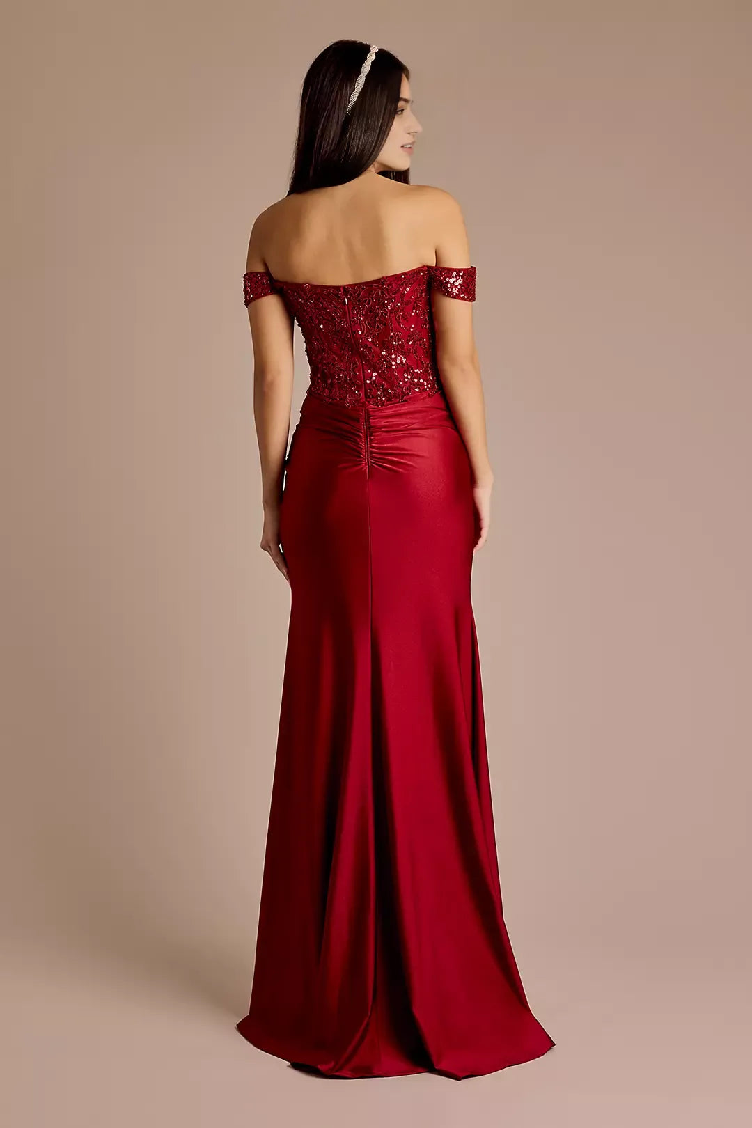 Sequin Applique Satin Off-Shoulder prom-dresses