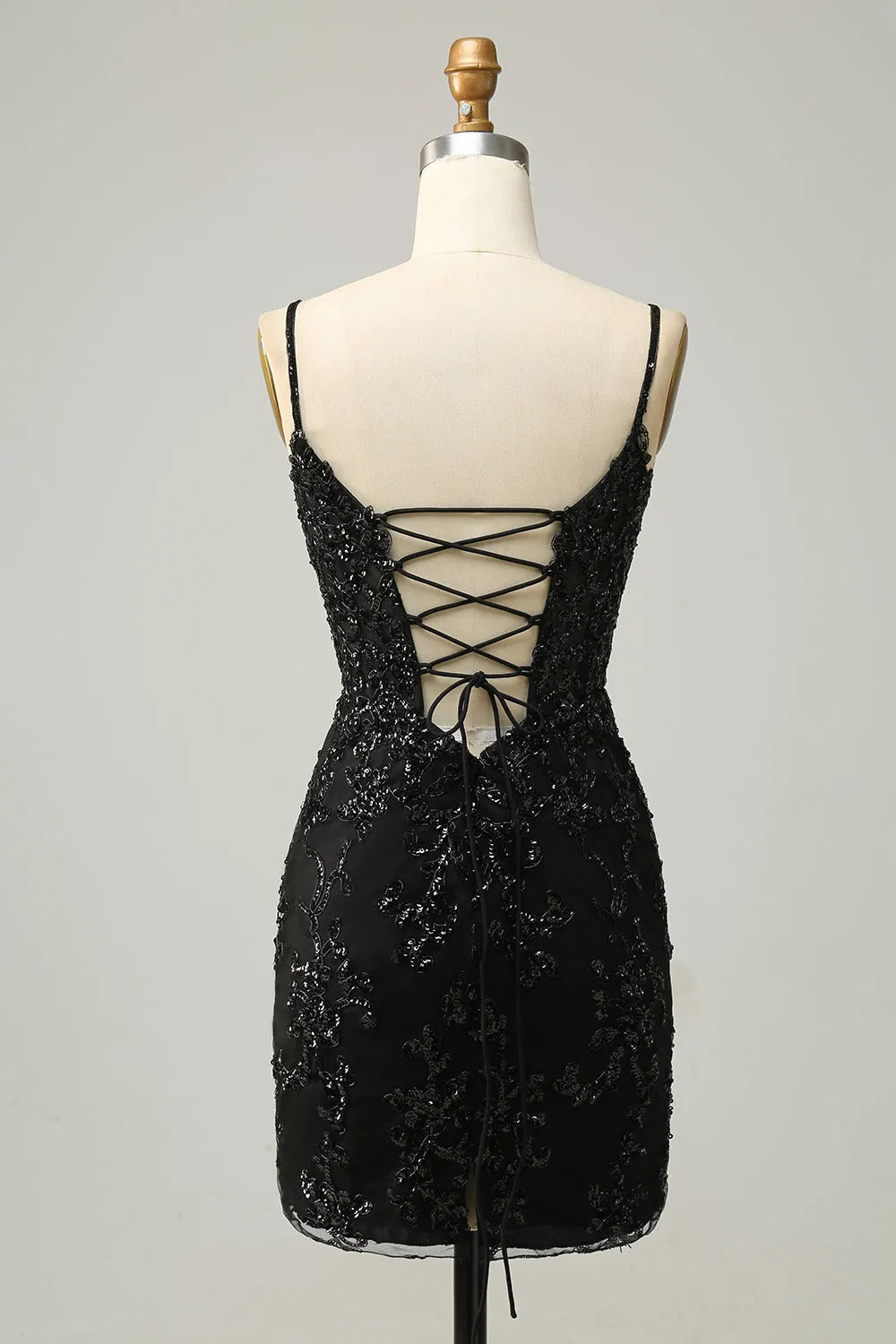 Sequins Spaghetti Straps Black Short Homecoming Dress