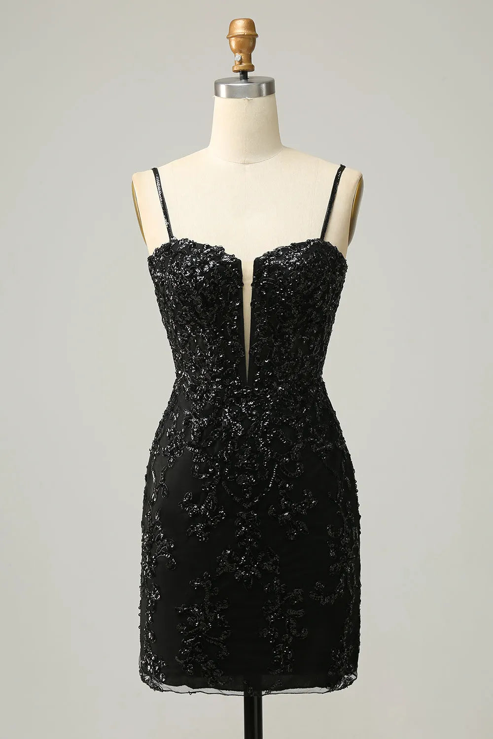 Sequins Spaghetti Straps Black Short Homecoming Dress