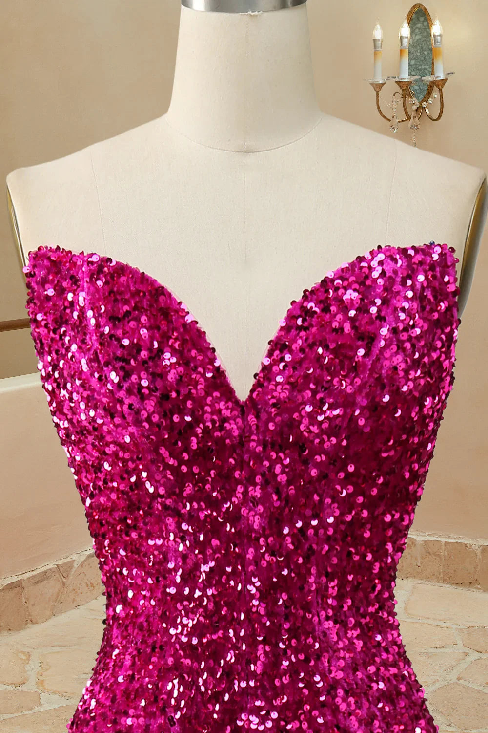 DingJiDress Prom Dresses Mermaid Sequins Strapless Sweep Train