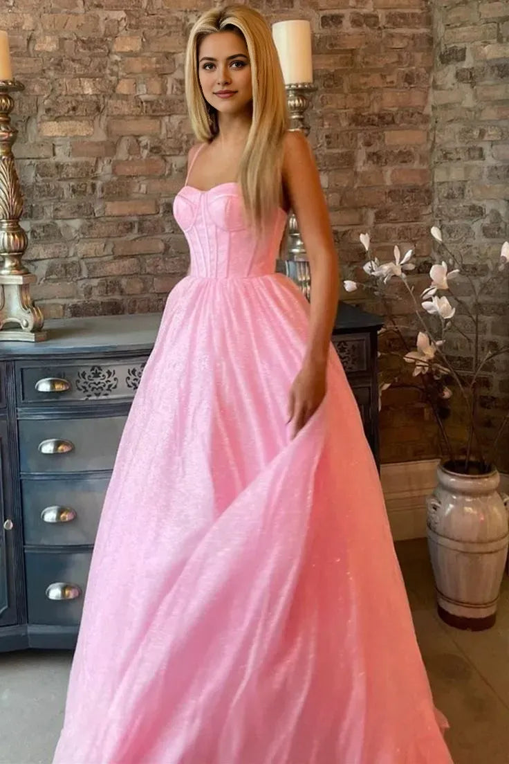 Sexy A line Spaghetti Straps Sleeveless Party Dress Pink Prom Dress