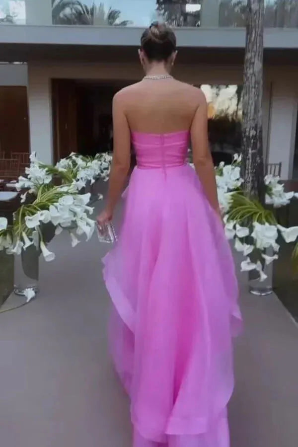 Sexy A line Strapless Sleeveless Party Dress Pink Prom Dress