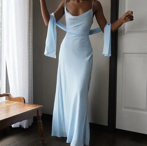 Sexy A line Straps Sleeveless Party Dress Light Sky Blue Prom Dress